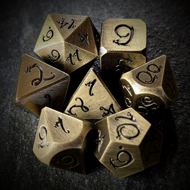 Bronze Metal with Black Dragon Font - 7pcs RPG Dice Set